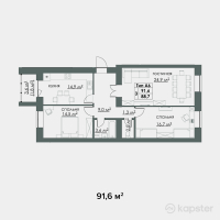 ЖК Dostar Apartments — 3-ком 91.6 м² (от 30,228,000 тг)