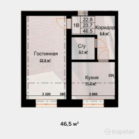 ЖК TOLE BI 2 — 1-ком 46.5 м² (от 13,950,000 тг)