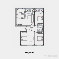 ЖК Flora — 4-ком 93.2 м² (от 34,960,000 тг)