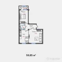 ЖК LANTANA — 2-ком 59.9 м² (от 19,750,500 тг)