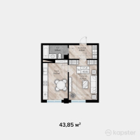 ЖК Auezov Apartaments — 1-ком 43.9 м² (от 26,967,750 тг)