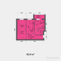 ЖК Третий Оптимальный — 2-ком 63.4 м² (от 17,752,000 тг)