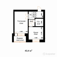 ЖК Инара — 1-ком 43,4 м² (null)