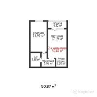 ЖК Васильевский — 2-ком 50.9 м² (от 25,435,000 тг)