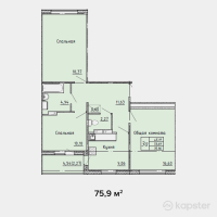 ЖК Рабат — 3-ком 75.9 м² (от 23,604,900 тг)