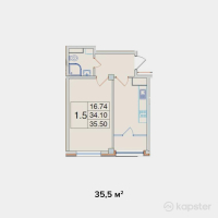 ЖК Ozhet Plus — 1-ком 35.5 м² (от 17,040,000 тг)