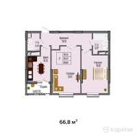 ЖК MIAMI — 2-ком 66.8 м² (от 34,736,000 тг)