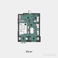 ЖК Tulip Residence — 1-ком 44.4 м² (от 17,300,400 тг)