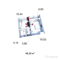 ЖК на ул. Черекаева, 2/6 — 1-ком 45.3 м² (от 11,332,700 тг)