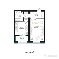 ЖК Asylym Prime — 1-ком 46.3 м² (от 23,973,100 тг)