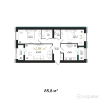 ЖК Asylym Prime — 3-ком 85.8 м² (от 44,418,500 тг)