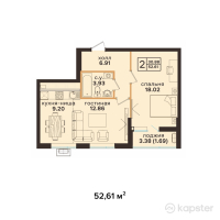 ЖК Saratan — 2-ком 52.6 м² (от 17,361,300 тг)