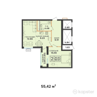 ЖК Saratan — 2-ком 55.4 м² (от 18,288,600 тг)