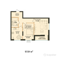 ЖК Saratan — 2-ком 57.5 м² (от 18,978,300 тг)