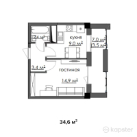 ЖК Таугуль — 1-ком 34.6 м² (от 9,688,000 тг)