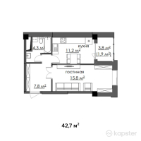 ЖК Таугуль — 1-ком 42.7 м² (от 11,956,000 тг)