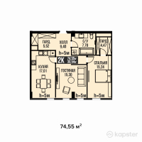 ЖК Golden Residence — 2-ком 74.6 м² (от 48,457,500 тг)