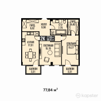 ЖК Golden Residence — 2-ком 77.8 м² (от 50,596,000 тг)