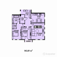 ЖК Golden Residence — 3-ком 90.8 м² (от 59,026,600 тг)