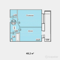 ЖК на ул. Оракбаева, 1а — 1-ком 48.2 м² (от 13,496,000 тг)