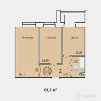 ЖК на ул. Оракбаева, 1а — 2-ком 61.2 м² (от 17,136,000 тг)