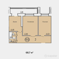 ЖК на ул. Оракбаева, 1а — 2-ком 68.7 м² (от 19,236,000 тг)