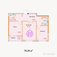 ЖК Shugyla — 2-ком 75.3 м² (от 27,466,250 тг)