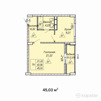 ЖК Aiva — 1-ком 45 м² (от 15,760,500 тг)