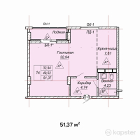 ЖК Aiva — 1-ком 51.4 м² (от 21,575,400 тг)