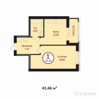 ЖК Prime Garden 2 — 1-ком 43.5 м² (от 20,426,200 тг)