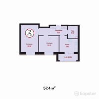 ЖК Prime Garden 2 — 2-ком 57.4 м² (от 26,978,000 тг)