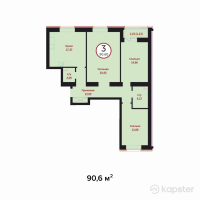 ЖК Prime Garden 2 — 3-ком 90.6 м² (от 39,864,000 тг)