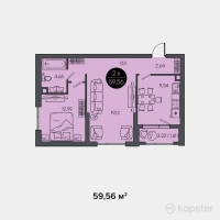 ЖК Sensata City — 2-ком 59.6 м² (от 32,162,400 тг)