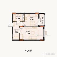 ЖК Амирель — 1-ком 41.7 м² (от 11,676,000 тг)