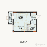 ЖК Амирель — 2-ком 32.3 м² (от 8,712,900 тг)