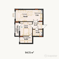 ЖК Амирель — 2-ком 54.7 м² (от 14,774,400 тг)