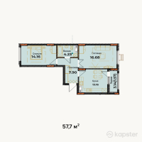 ЖК Амирель — 2-ком 57.7 м² (от 14,425,000 тг)