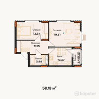 ЖК Амирель — 2-ком 58.1 м² (от 15,695,100 тг)