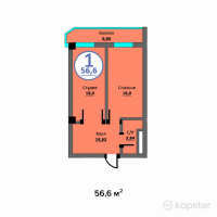 ЖК Sauran — 1-ком 56.6 м² (от 7,924,000 тг)