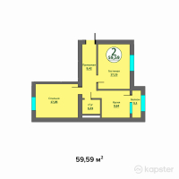 ЖК Sauran — 2-ком 59.6 м² (от 8,342,600 тг)