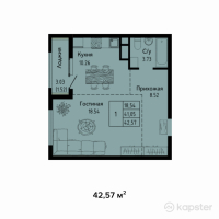 ЖК Яссауи — 1-ком 42.6 м² (от 17,240,850 тг)