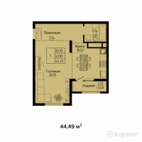 ЖК Яссауи — 1-ком 44.5 м² (от 18,018,450 тг)