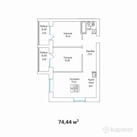 ЖК AQ TILEK — 3-ком 74.4 м² (от 26,798,500 тг)