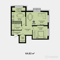 ЖК Tengri City Jassyl — 2-ком 64.8 м² (от 30,465,400 тг)