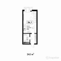 ЖК Askarov Loft — 1-ком 34.1 м² (от 22,165,000 тг)