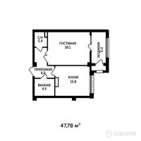 ЖК Парус — 1-ком 47.8 м² (от 18,156,400 тг)