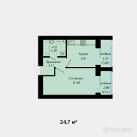 ЖК Anar — 1-ком 34.7 м² (от 14,227,000 тг)