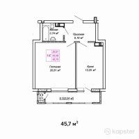 ЖК Легенда — 1-ком 45.7 м² (от 15,995,000 тг)