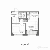 ЖК ЖанаАрка — 1-ком 43.4 м² (от 17,158,800 тг)