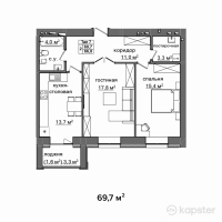 ЖК Байсанат 3 — 2-ком 69.7 м² (от 23,349,500 тг)